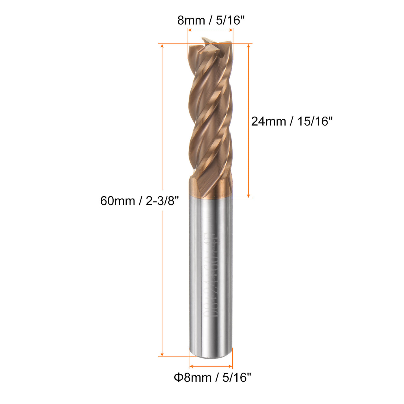Harfington 8mm x 24mm x 8mm x 60mm AlTiN Coated Carbide 4 Flutes Square End Mill Cutter