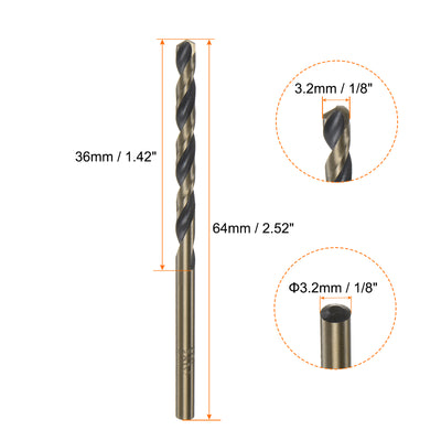 Harfington 10pcs 3.2mm Nitride Titanium Coated High Speed Steel (HSS) 4341 Twist Drill Bits