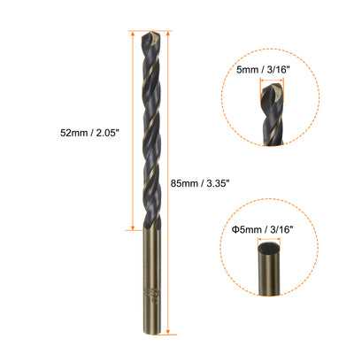 Harfington 10pcs 5mm Nitride Titanium Coated High Speed Steel (HSS) 4341 Twist Drill Bits