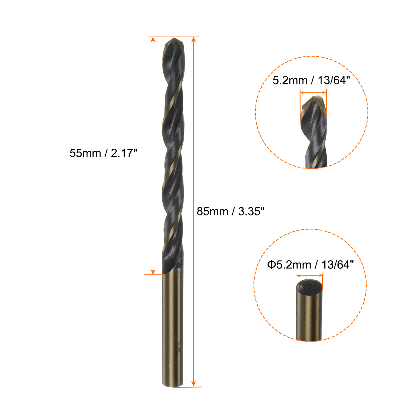 Harfington 10pcs 5.2mm Nitride Titanium Coated High Speed Steel (HSS) 4341 Twist Drill Bits