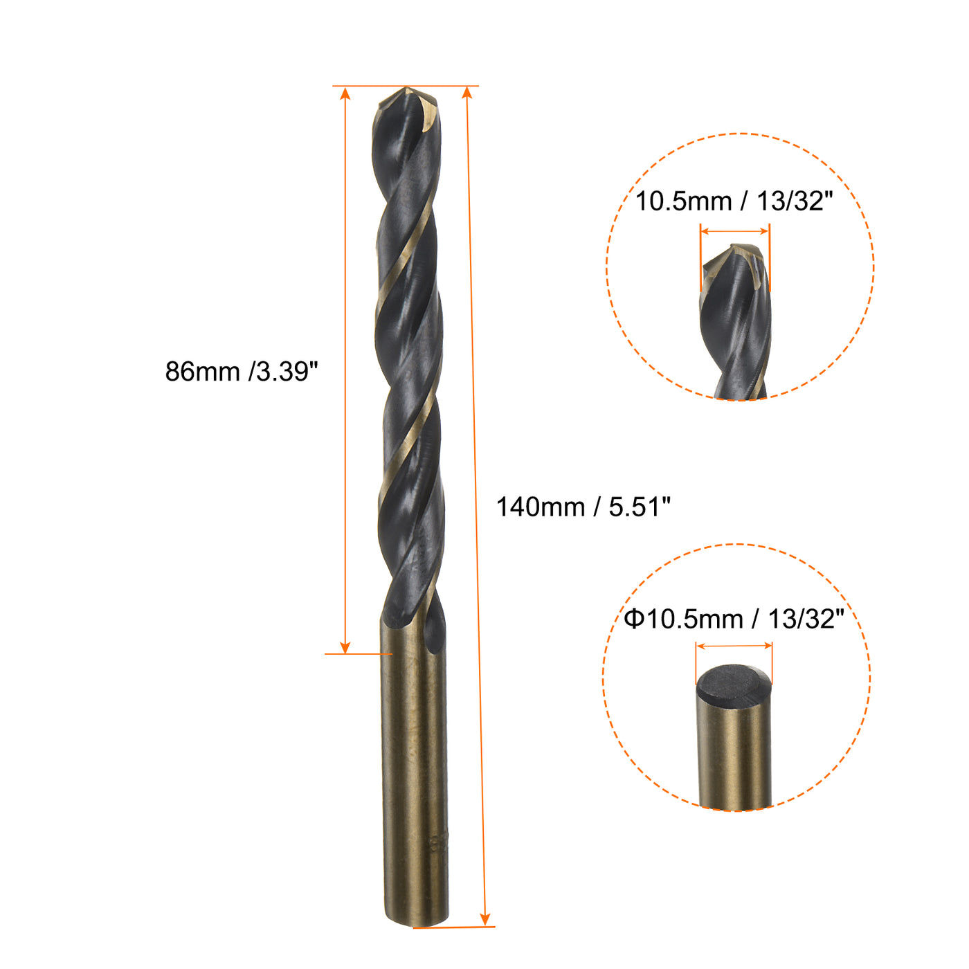 Harfington 3pcs 10.5mm Nitride Titanium Coated High Speed Steel (HSS) 4341 Twist Drill Bits