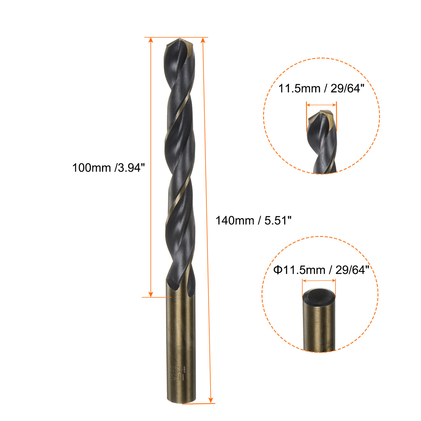 Harfington 3pcs 11.5mm Nitride Titanium Coated High Speed Steel (HSS) 4341 Twist Drill Bits