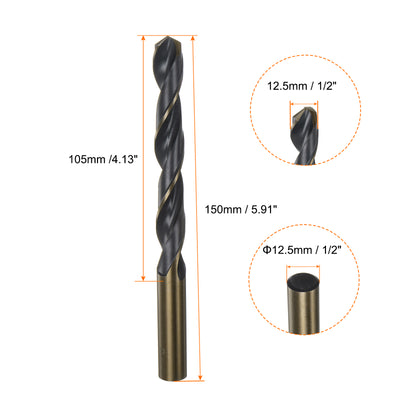 Harfington 3pcs 12.5mm Nitride Titanium Coated High Speed Steel (HSS) 4341 Twist Drill Bits