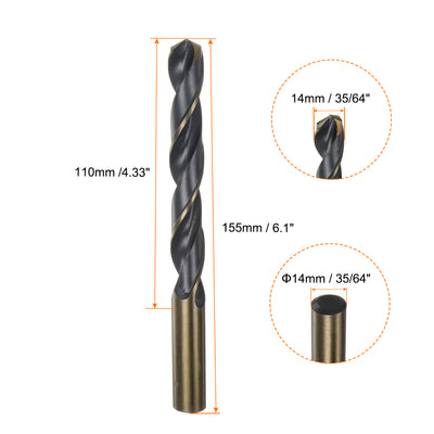 Harfington 3pcs 14mm Nitride Titanium Coated High Speed Steel (HSS) 4341 Twist Drill Bits