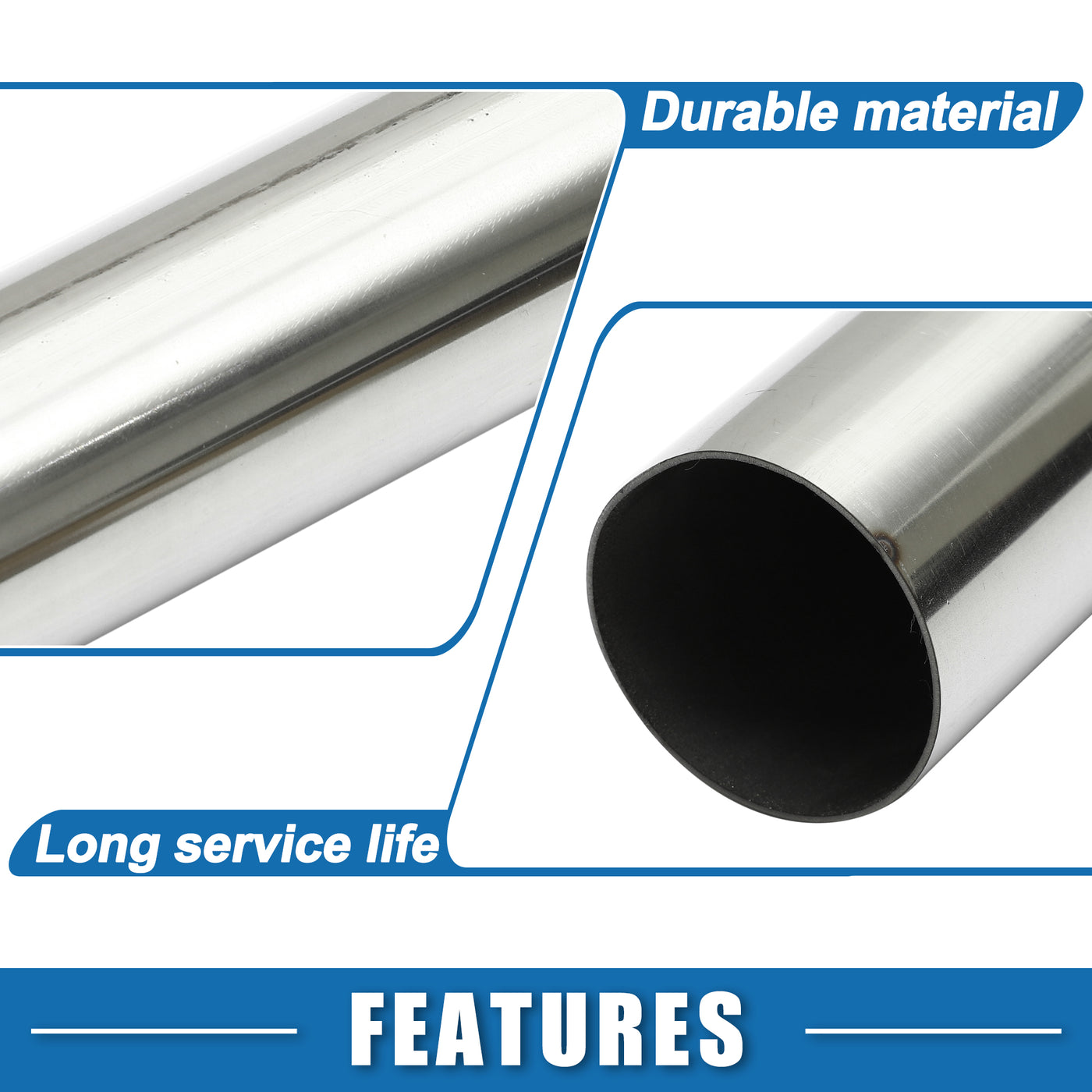 A ABSOPRO Car Mandrel Exhaust Pipe Tube Durable 48" Length 2.25'' OD Straight Exhaust Tube DIY Custom 0 Degree Modified Piping T304 Stainless Steel (Set of 2)