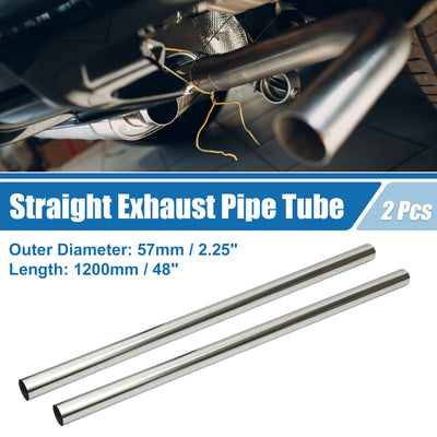 Harfington Car Mandrel Exhaust Pipe Tube Durable 48" Length 2.25'' OD Straight Exhaust Tube DIY Custom 0 Degree Modified Piping T304 Stainless Steel (Set of 2)