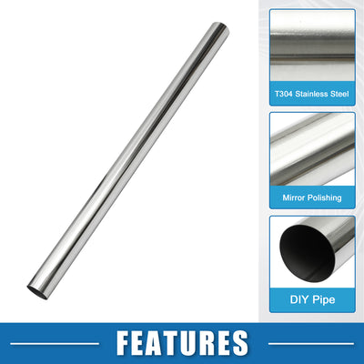 Harfington Car Mandrel Exhaust Pipe Tube Durable 48" Length 3'' OD Straight Exhaust Tube DIY Custom 0 Degree Modified Piping T304 Stainless Steel Silver Tone