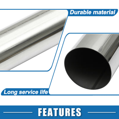 Harfington Car Mandrel Exhaust Pipe Tube Durable 48" Length 3'' OD Straight Exhaust Tube DIY Custom 0 Degree Modified Piping T304 Stainless Steel Silver Tone