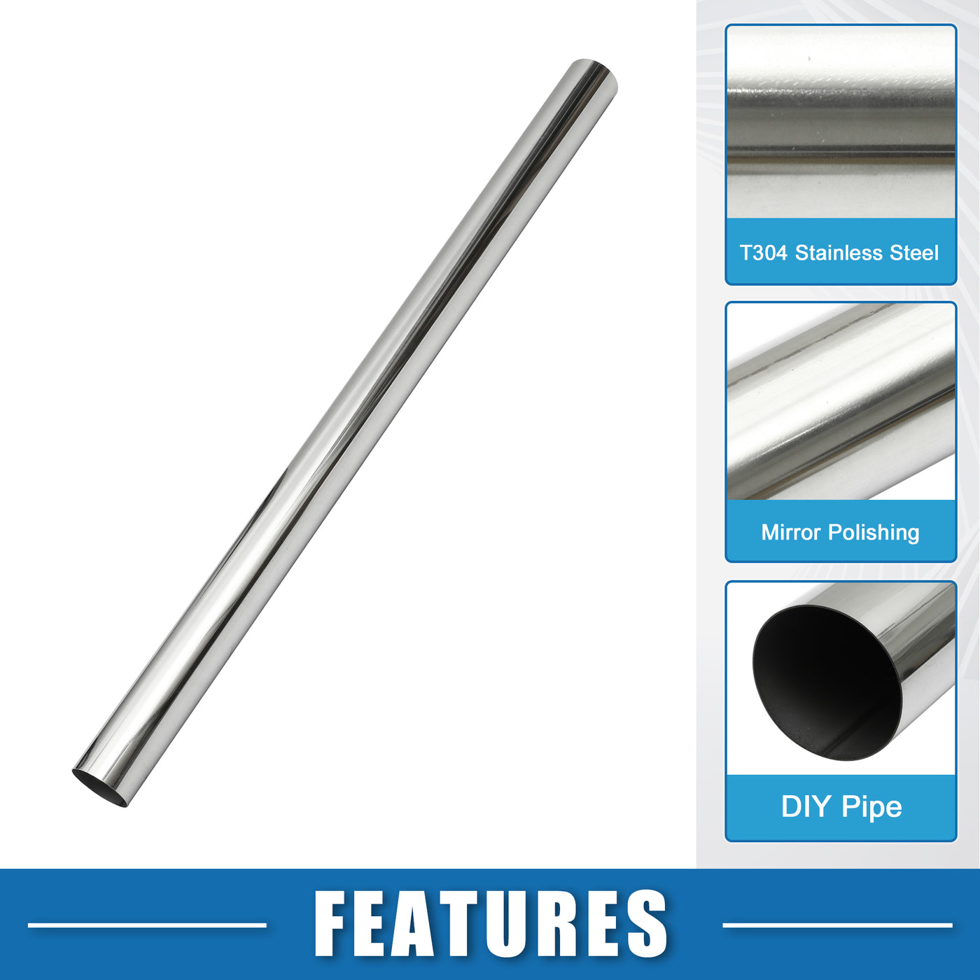 A ABSOPRO Car Mandrel Exhaust Pipe Tube Durable 48" Length 3'' OD Straight Exhaust Tube DIY Custom 0 Degree Modified Piping T304 Stainless Steel (Set of 2)