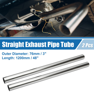 Harfington Car Mandrel Exhaust Pipe Tube Durable 48" Length 3'' OD Straight Exhaust Tube DIY Custom 0 Degree Modified Piping T304 Stainless Steel (Set of 2)