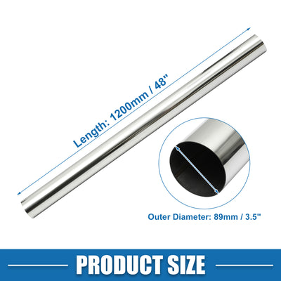 Harfington Car Mandrel Exhaust Pipe Tube Durable 48" Length 3.5'' OD Straight Exhaust Tube DIY Custom 0 Degree Modified Piping T304 Stainless Steel Silver Tone