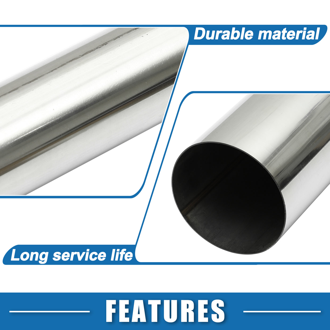 A ABSOPRO Car Mandrel Exhaust Pipe Tube Durable 48" Length 3.5'' OD Straight Exhaust Tube DIY Custom 0 Degree Modified Piping T304 Stainless Steel Silver Tone