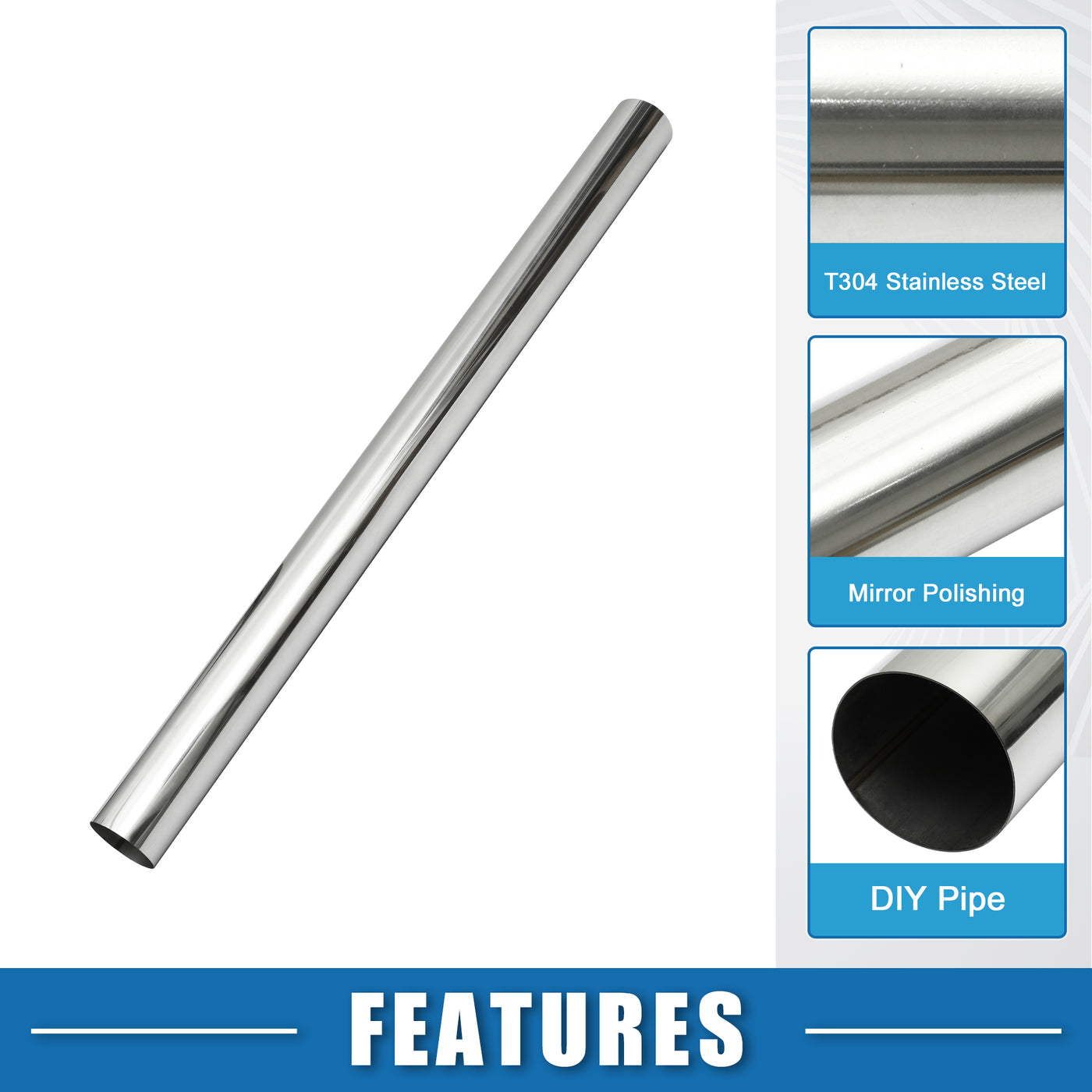 A ABSOPRO Car Mandrel Exhaust Pipe Tube Durable 48" Length 3.5'' OD Straight Exhaust Tube DIY Custom 0 Degree Modified Piping T304 Stainless Steel (Set of 2)