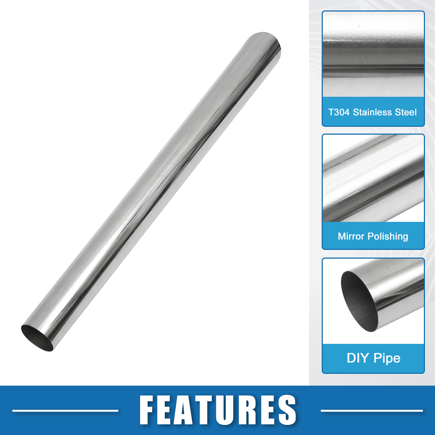 A ABSOPRO Car Mandrel Exhaust Pipe Tube Durable 48" Length 5'' OD Straight Exhaust Tube DIY Custom 0 Degree Modified Piping T304 Stainless Steel (Set of 2)