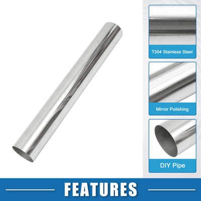 Harfington Car Mandrel Exhaust Pipe Tube Durable 35" Length 5' OD Straight Exhaust Tube DIY Custom 0 Degree Modified Piping T304 Stainless Steel Silver Tone