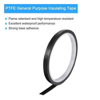 Harfington High Temperature Tape 10mm PTFE Coated Fabric Tape Heat Resistant Tape for Vacuum Sealers Adhesive Tape 10m/33ft Black 0.13mm Thickness
