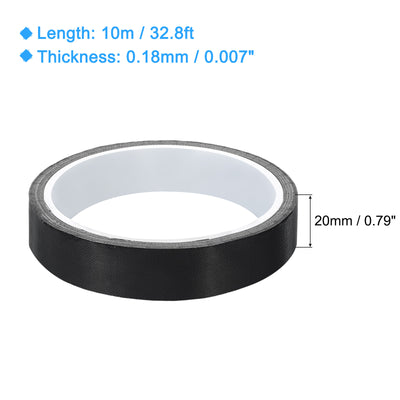 Harfington High Temperature Tape 20mm PTFE Coated Fabric Tape Heat Resistant Tape for Vacuum Sealers Adhesive Tape 10m/33ft Black 0.18mm Thickness