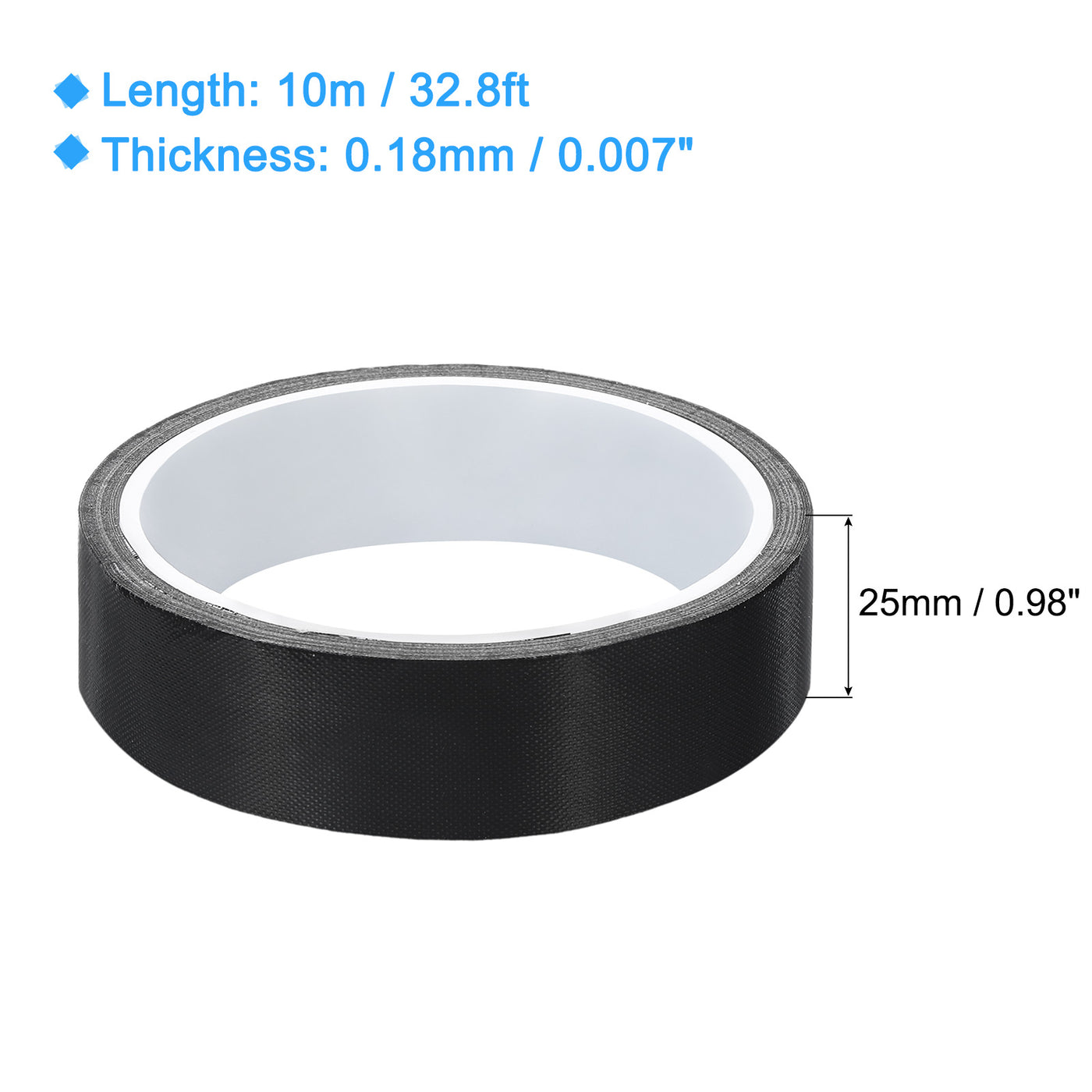 Harfington High Temperature Tape 25mm PTFE Coated Fabric Tape Heat Resistant Tape for Vacuum Sealers Adhesive Tape 10m/33ft Black 0.18mm Thickness