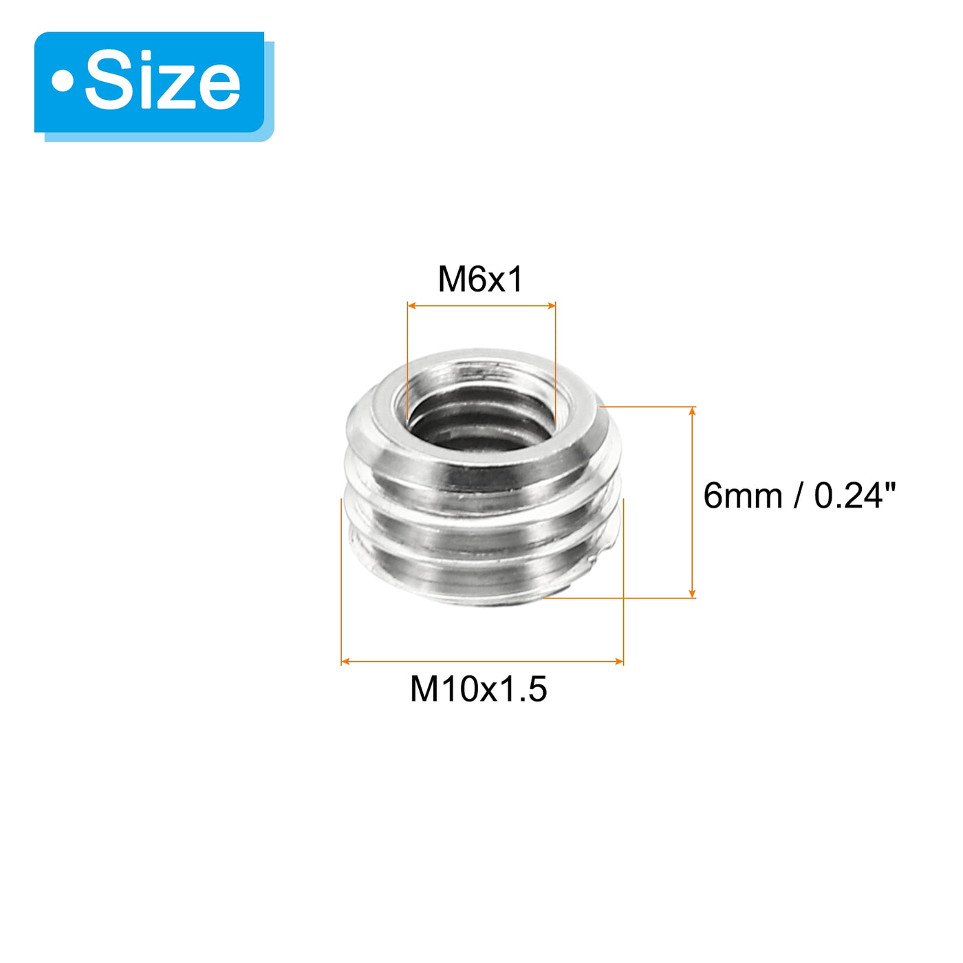 Harfington Thread Adapters Sleeve Reducing Nut, 20 Pcs M10x1.5 Male to M6x1 Female Repairing Insert Nut Screw Reducer Stainless Steel Fastener 6mm