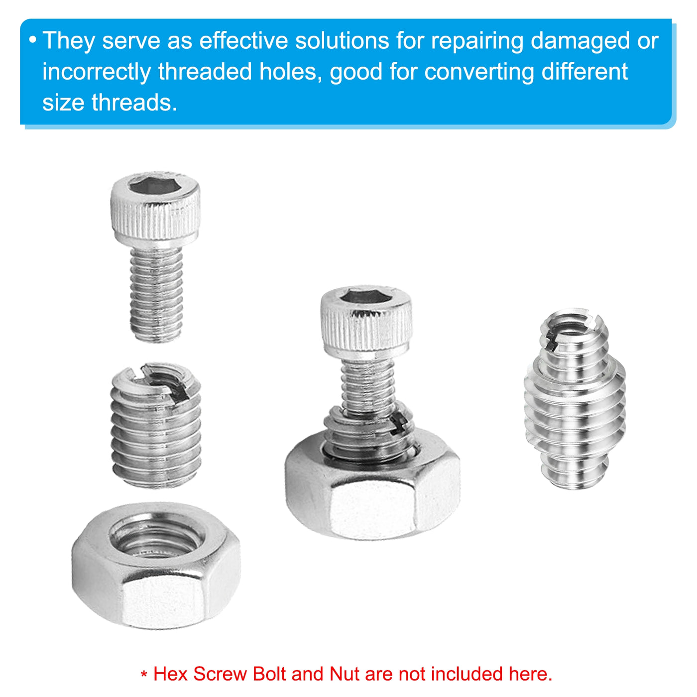 Harfington Thread Adapters Sleeve Reducing Nut, 20 Pcs M12x1.75 Male to M8x1.25 Female Repairing Insert Nut Screw Reducer Stainless Steel Fastener 10mm