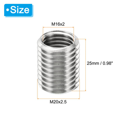 Harfington Thread Adapters Sleeve Reducing Nut, 4 Pcs M20x2.5 Male to M16x2 Female Repairing Insert Nut Screw Reducer Stainless Steel Fastener 25mm