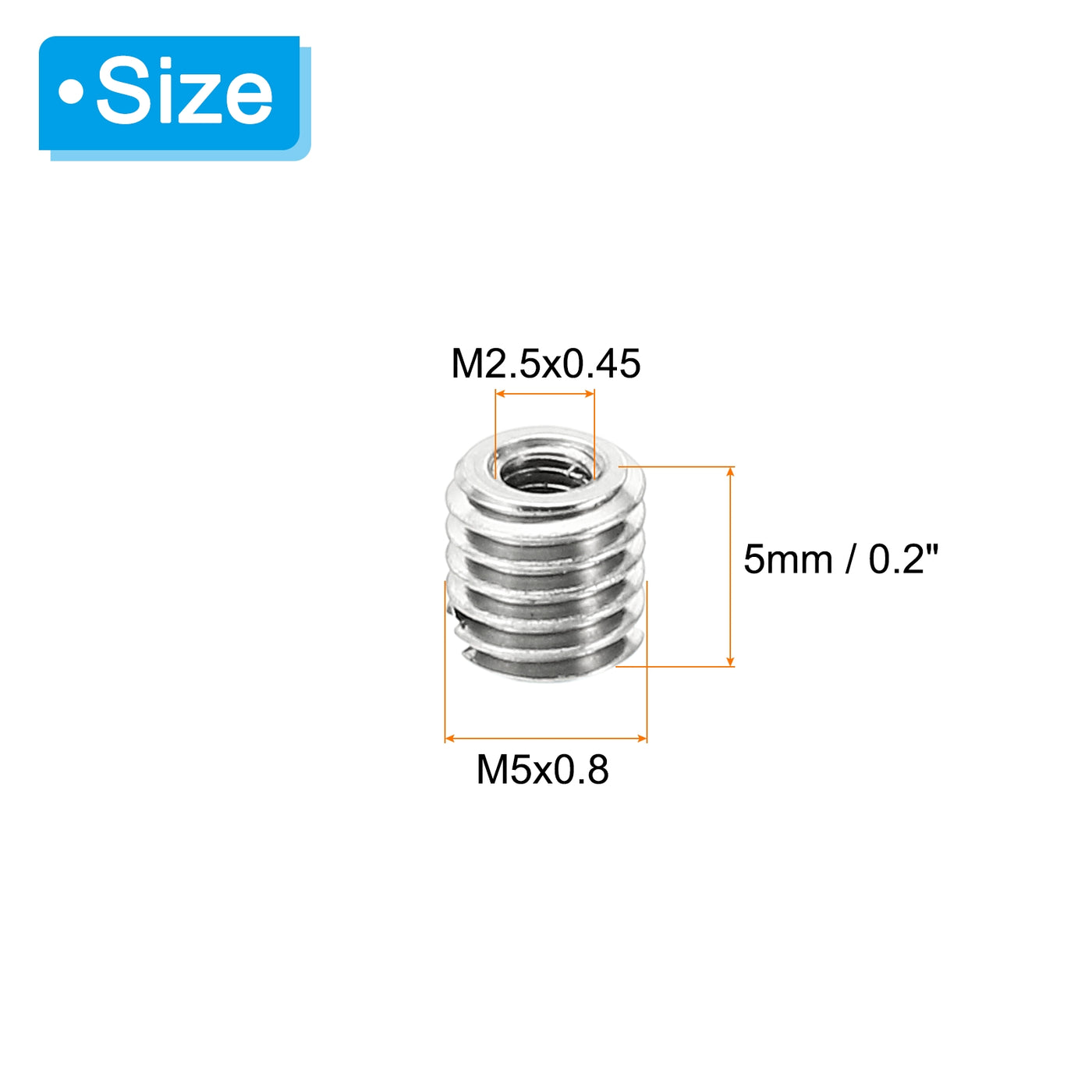 Thread Adapters Sleeve Reducing Nut, 10 Pcs M5x0.8 Male to M2.5x0.45 ...