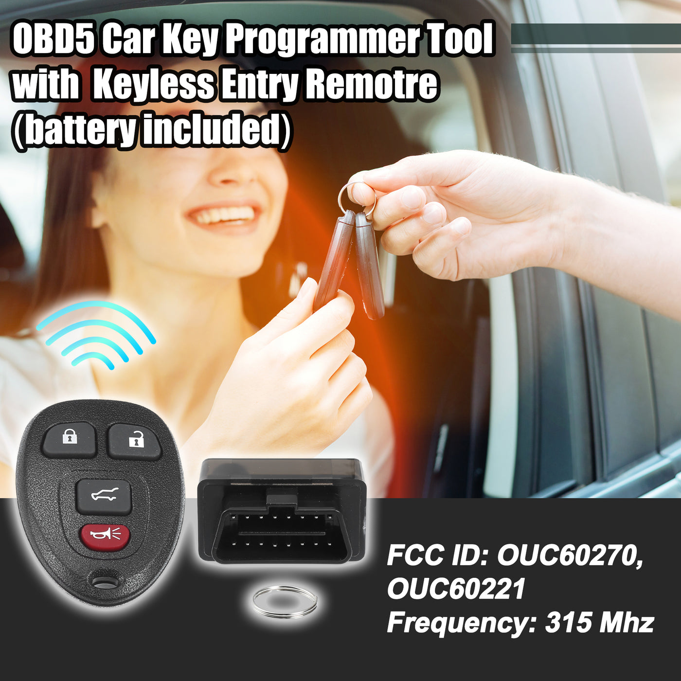 X AUTOHAUX Key Programmer with Keyless Entry Remote Key Fob Replacement for Chevrolet Tahoe 2007-2014 for Chevy Traverse 2009-2017 OUC60270 OUC60221 with Chip 4 Button 315Mhz OBD2 Tool