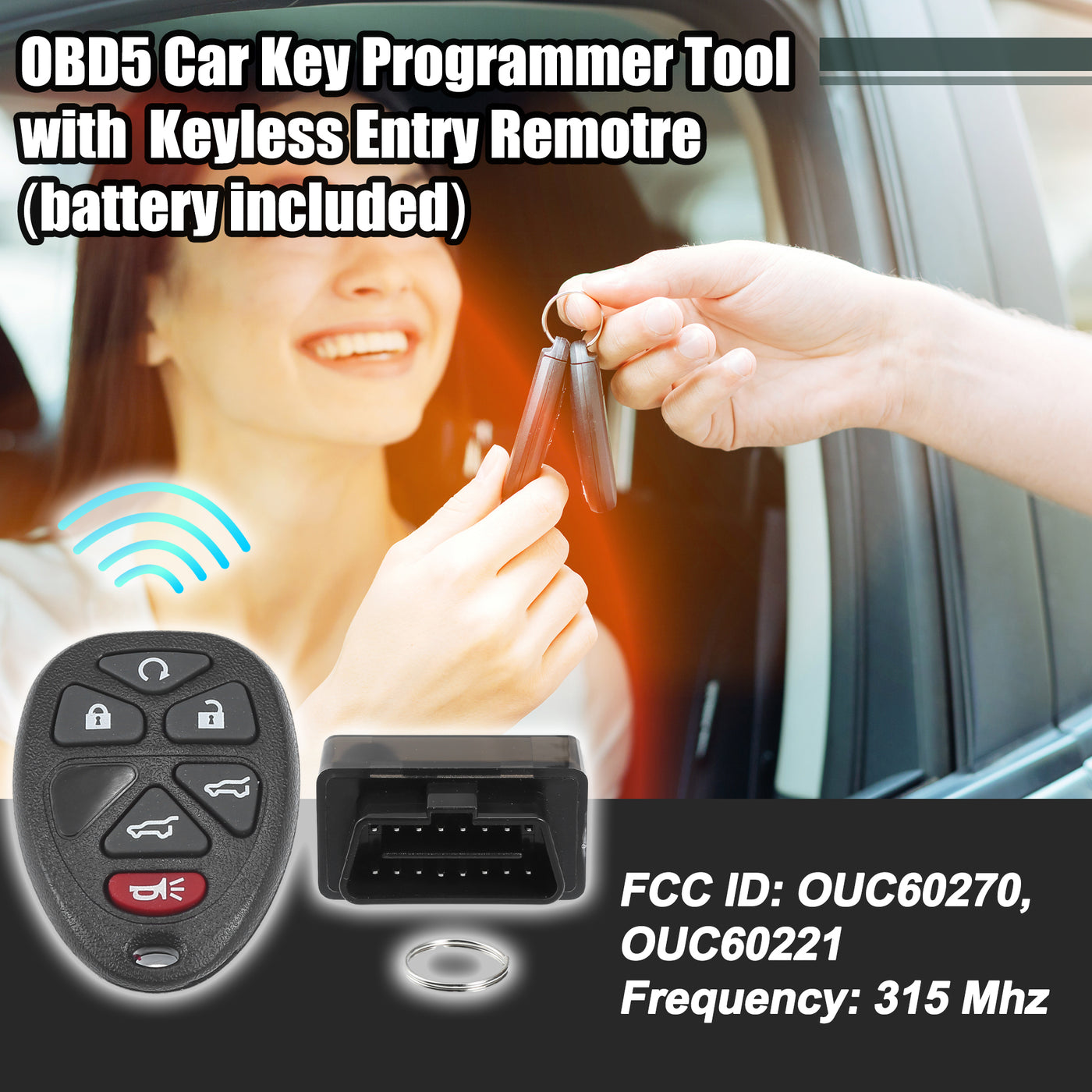 X AUTOHAUX Key Programmer with Keyless Entry Remote Key Fob Replacement for Chevrolet Tahoe for GMC Yukon for Cadillac Escalade 07-14 OUC60270 with Chip 6 Button 315Mhz OBD2 Tool