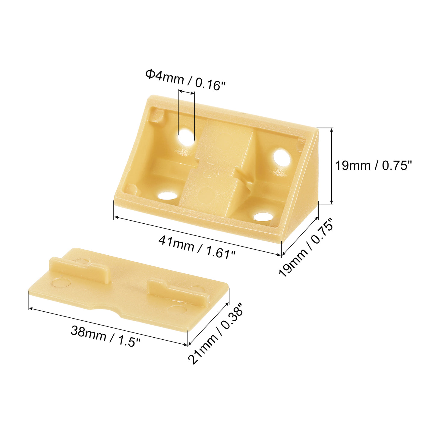 uxcell Uxcell 10Pcs 90 Degree Plastic Corner Braces with Cover Cap, 41x19x19mm Nylon Shelf Right Angle Brackets with Screws for Cabinets, Cupboards (Dark Yellow)