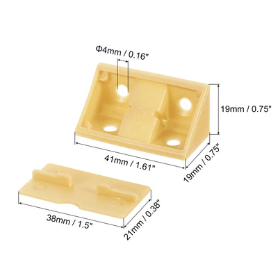 Harfington Uxcell 10Pcs 90 Degree Plastic Corner Braces with Cover Cap, 41x19x19mm Nylon Shelf Right Angle Brackets with Screws for Cabinets, Cupboards (Dark Yellow)
