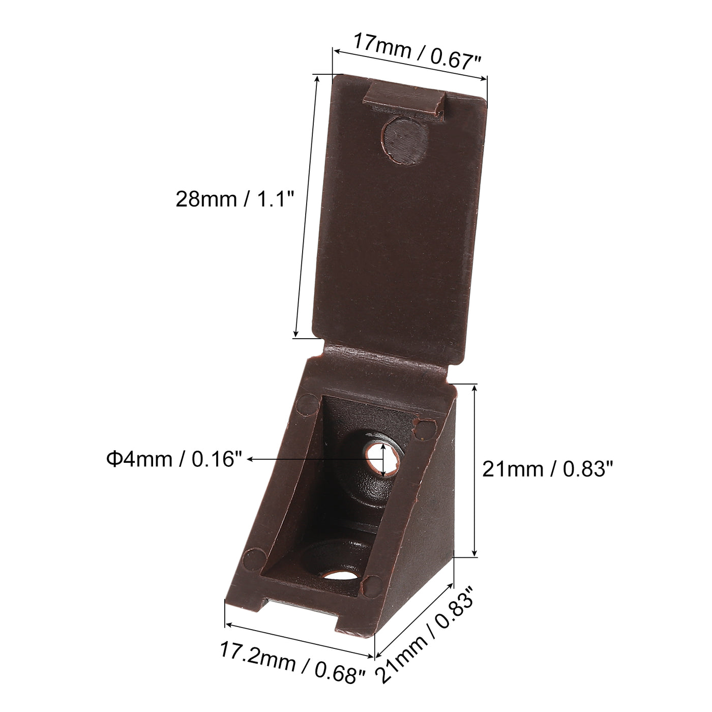 uxcell Uxcell 50Pcs 90 Degree Plastic Corner Braces with Cover Cap, 17.2x21x21mm Nylon Shelf Right Angle Brackets with Screws for Cabinets, Cupboards (Brown)
