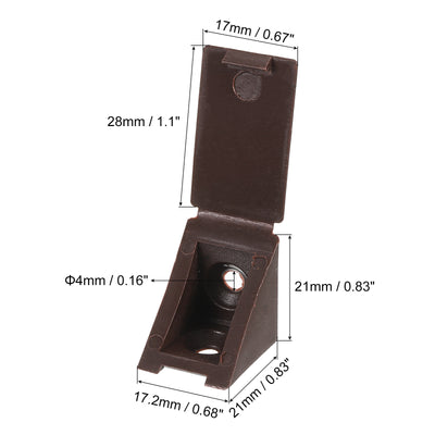 Harfington Uxcell 50Pcs 90 Degree Plastic Corner Braces with Cover Cap, 17.2x21x21mm Nylon Shelf Right Angle Brackets with Screws for Cabinets, Cupboards (Brown)