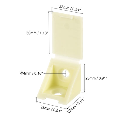 Harfington Uxcell 50Pcs 90 Degree Plastic Corner Braces with Cover Cap, 23x23x23mm Nylon Shelf Right Angle Brackets with Screws for Cabinets, Cupboards (Beige Yellow)