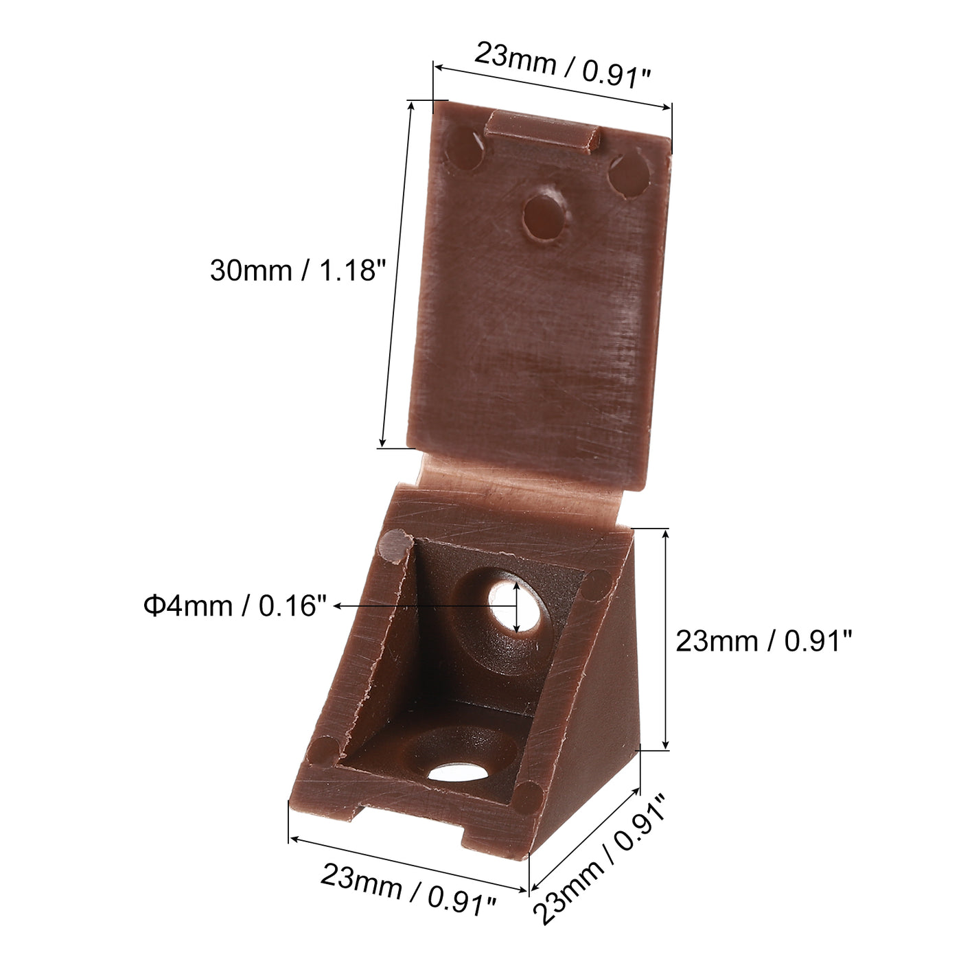 uxcell Uxcell 10Pcs 90 Degree Plastic Corner Braces with Cover Cap, 23x23x23mm Nylon Shelf Right Angle Brackets with Screws for Cabinets, Cupboards (Brown)