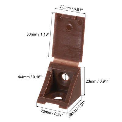Harfington Uxcell 10Pcs 90 Degree Plastic Corner Braces with Cover Cap, 23x23x23mm Nylon Shelf Right Angle Brackets with Screws for Cabinets, Cupboards (Brown)