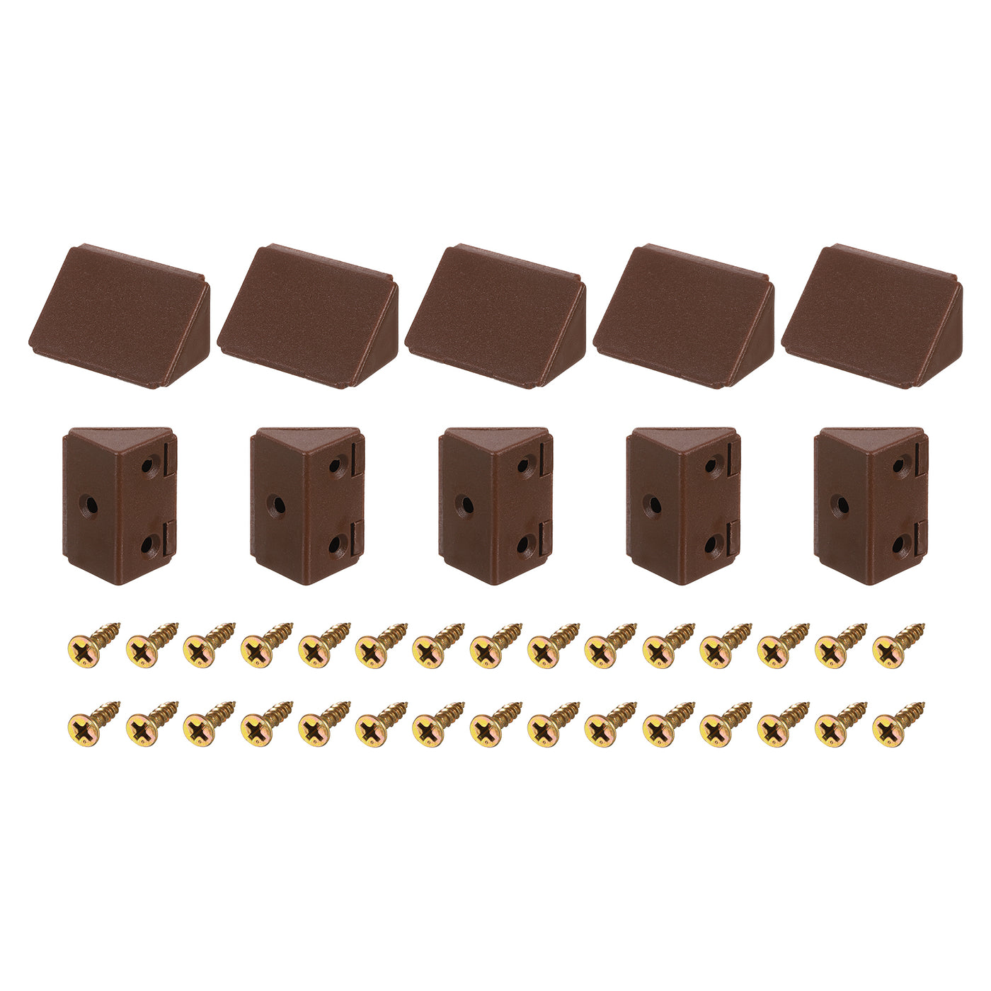 uxcell Uxcell 10Pcs 90 Degree Plastic Corner Braces with Cover Cap, 43x23x23mm Nylon Shelf Right Angle Brackets with Screws for Cabinets, Cupboards (Brown)