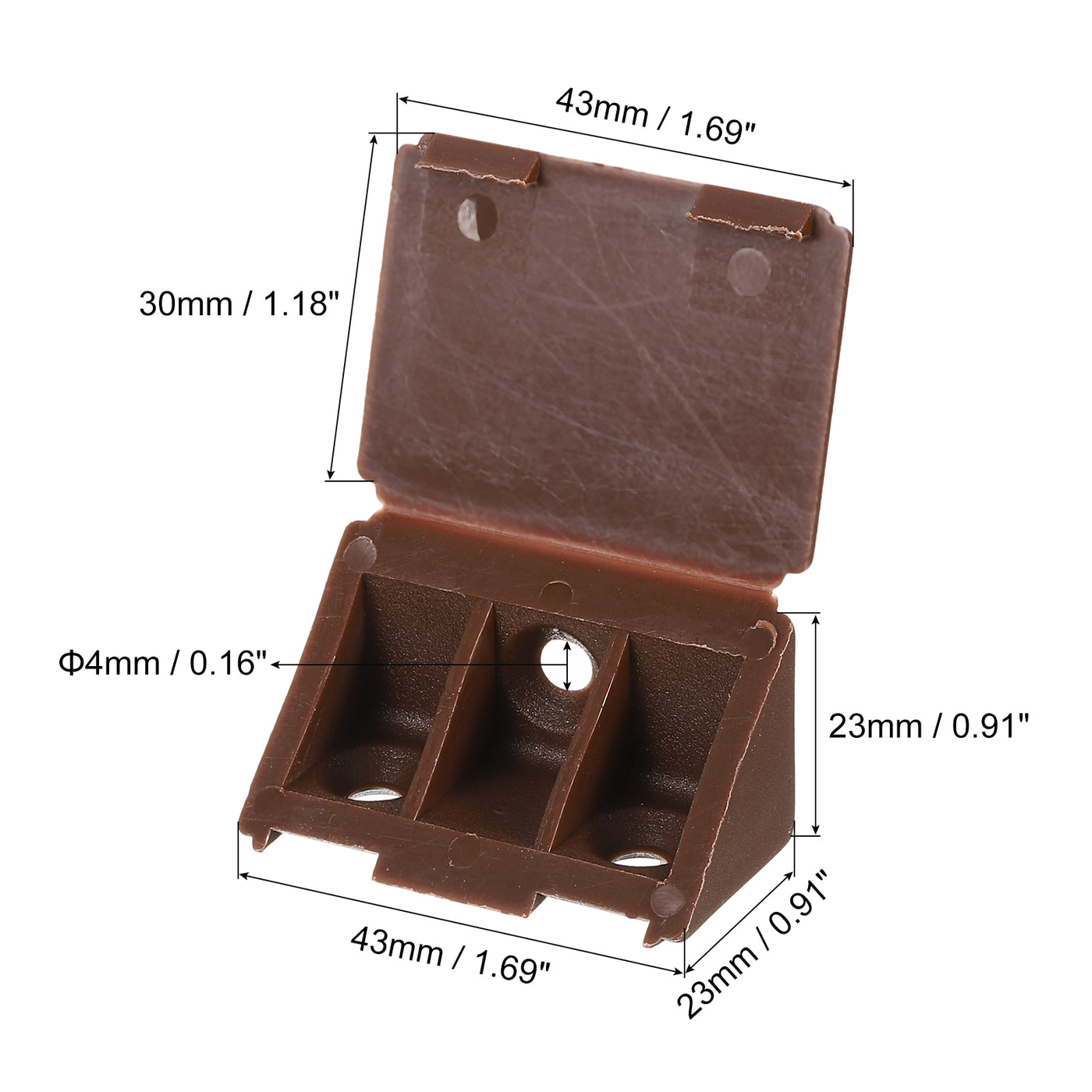 uxcell Uxcell 50Pcs 90 Degree Plastic Corner Braces with Cover Cap, 43x23x23mm Nylon Shelf Right Angle Brackets with Screws for Cabinets, Cupboards (Brown)