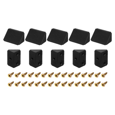 Harfington Uxcell 10Pcs 90 Degree Plastic Corner Braces with Cover Cap, 43x23x23mm Nylon Shelf Right Angle Brackets with Screws for Cabinets, Cupboards (Black)