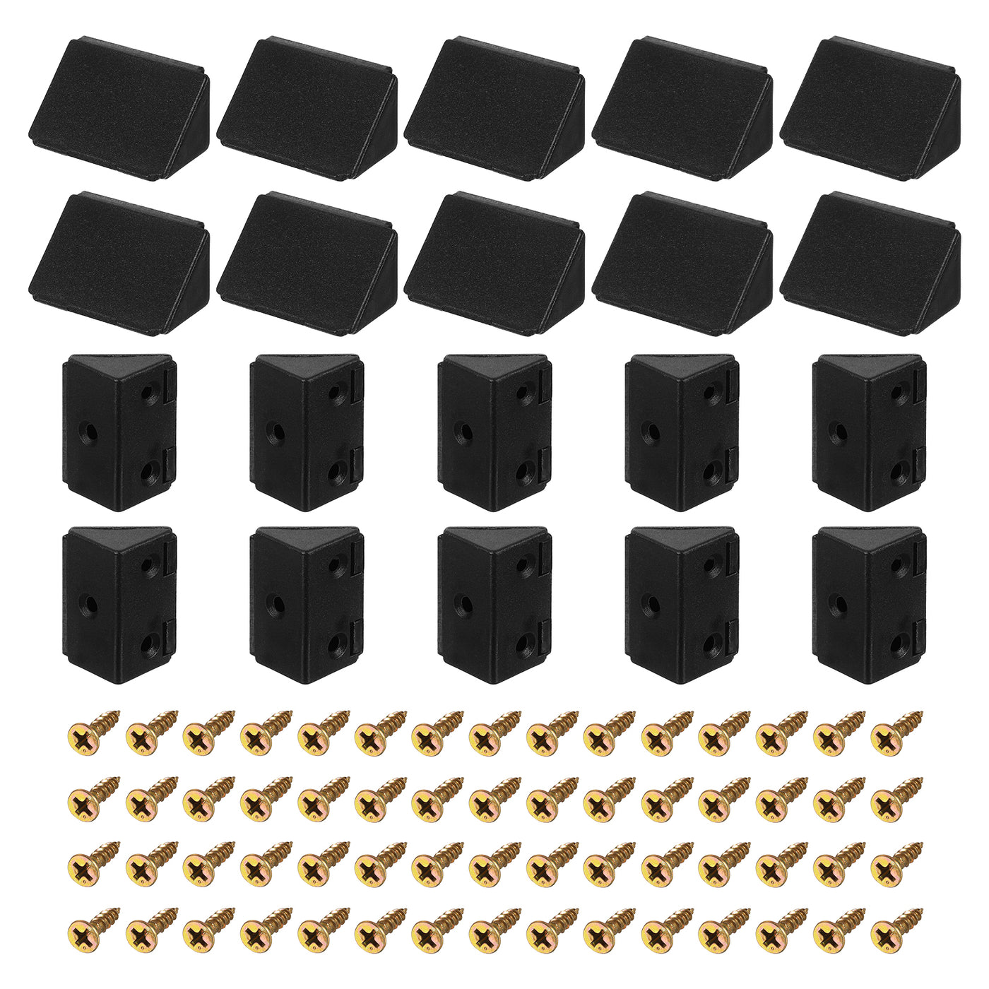 uxcell Uxcell 50Pcs 90 Degree Plastic Corner Braces with Cover Cap, 43x23x23mm Nylon Shelf Right Angle Brackets with Screws for Cabinets, Cupboards (Black)