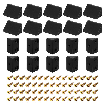 Harfington Uxcell 50Pcs 90 Degree Plastic Corner Braces with Cover Cap, 43x23x23mm Nylon Shelf Right Angle Brackets with Screws for Cabinets, Cupboards (Black)
