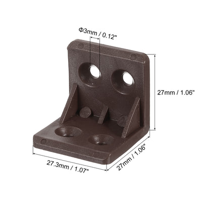 Harfington Uxcell 30Pcs 90 Degree Plastic Corner Braces, 27.3x27x27mm Nylon Shelf Right Angle Brackets with Screws for Cabinets, Cupboards (Brown)