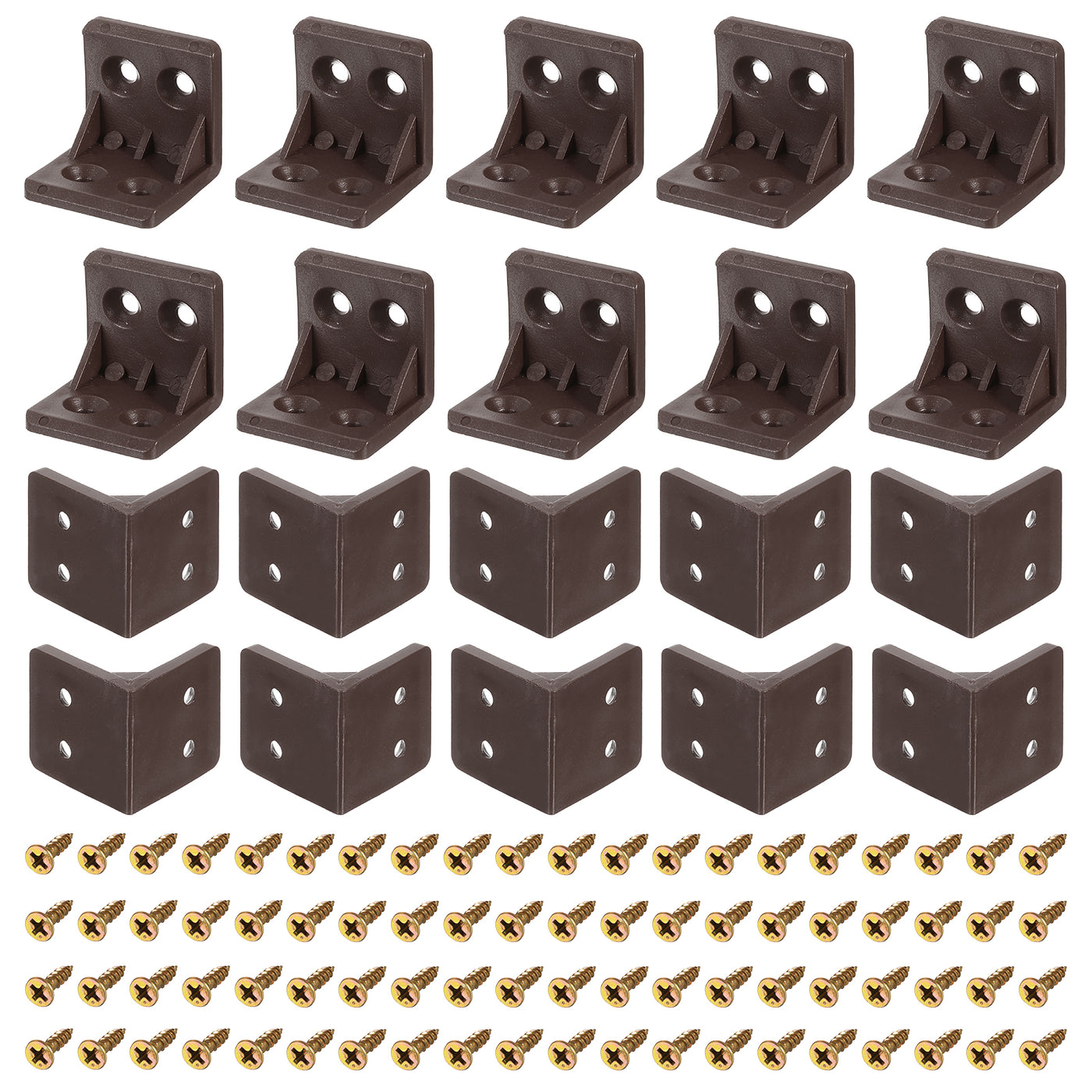 uxcell Uxcell 30Pcs 90 Degree Plastic Corner Braces, 27.3x27x27mm Nylon Shelf Right Angle Brackets with Screws for Cabinets, Cupboards (Brown)