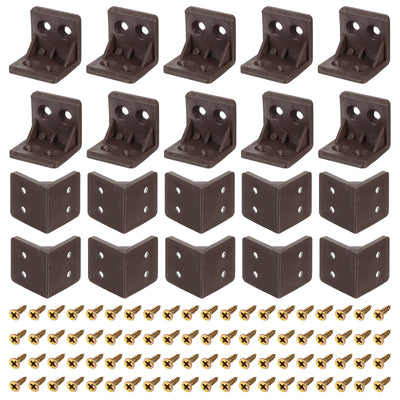 Harfington Uxcell 30Pcs 90 Degree Plastic Corner Braces, 27.3x27x27mm Nylon Shelf Right Angle Brackets with Screws for Cabinets, Cupboards (Brown)