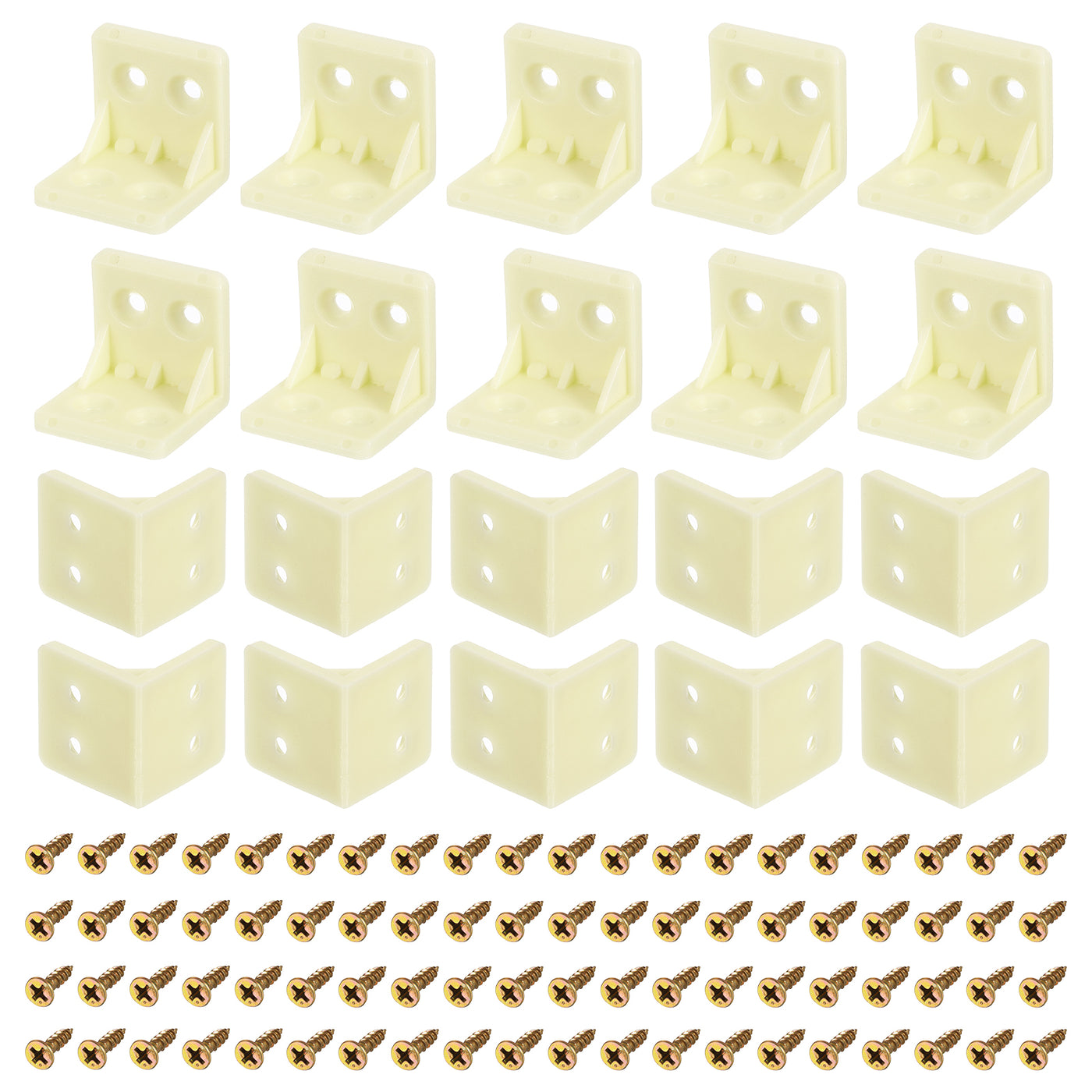 uxcell Uxcell 30Pcs 90 Degree Plastic Corner Braces, 27.3x27x27mm Nylon Shelf Right Angle Brackets with Screws for Cabinets, Cupboards (Beige Yellow)