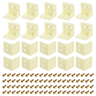 Harfington Uxcell 30Pcs 90 Degree Plastic Corner Braces, 27.3x27x27mm Nylon Shelf Right Angle Brackets with Screws for Cabinets, Cupboards (Beige Yellow)