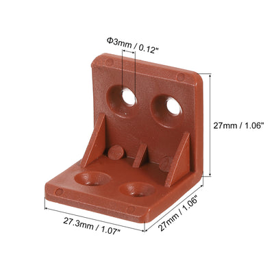 Harfington Uxcell 50Pcs 90 Degree Plastic Corner Braces, 27.3x27x27mm Nylon Shelf Right Angle Brackets with Screws for Cabinets, Cupboards (Red Brown)