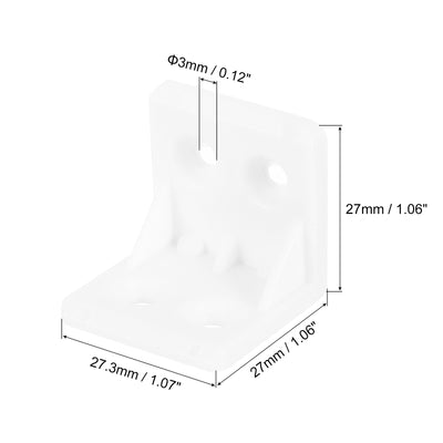 Harfington Uxcell 30Pcs 90 Degree Plastic Corner Braces, 27.3x27x27mm Nylon Shelf Right Angle Brackets with Screws for Cabinets, Cupboards (White)