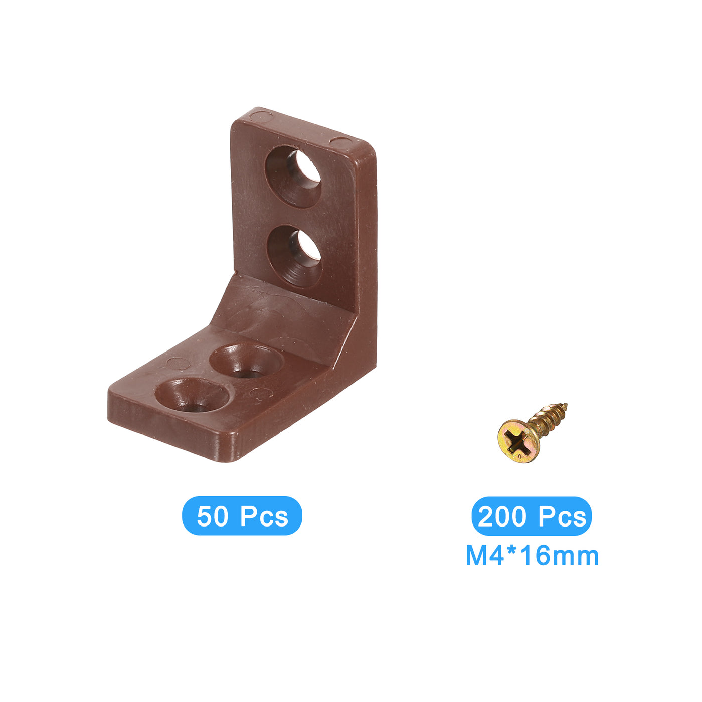 uxcell Uxcell 50Pcs 90 Degree Plastic Corner Braces, 16.5x27x27mm Nylon Shelf Right Angle Brackets with Screws for Cabinets, Cupboards (Brown)