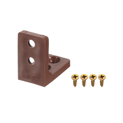 Harfington Uxcell 50Pcs 90 Degree Plastic Corner Braces, 16.5x27x27mm Nylon Shelf Right Angle Brackets with Screws for Cabinets, Cupboards (Brown)