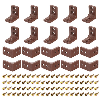 Harfington Uxcell 50Pcs 90 Degree Plastic Corner Braces, 16.5x27x27mm Nylon Shelf Right Angle Brackets with Screws for Cabinets, Cupboards (Brown)